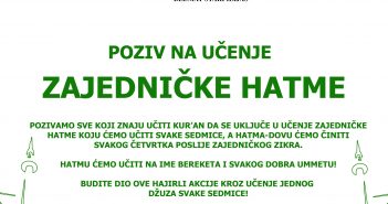 POZIV ZA UČENJE ZAJEDNIČKE SEDMIČNE HATME