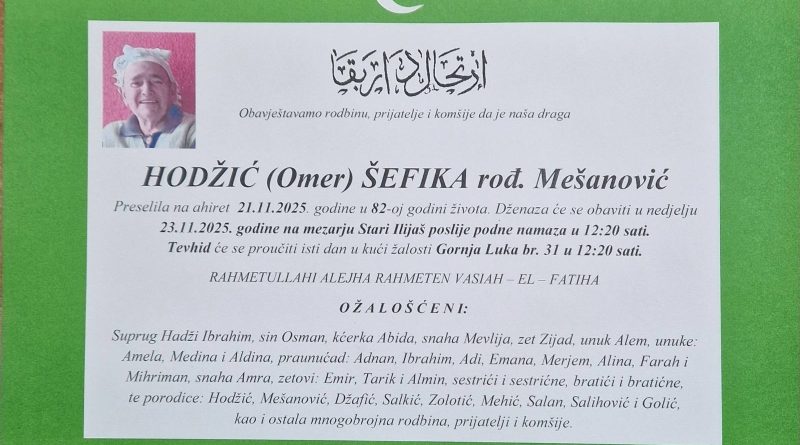 Hodžić (Omer) Šefika rođena Mešanović