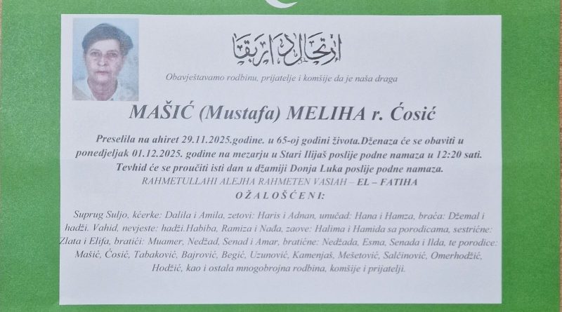 Mašić (Mustafa) Meliha rođena Ćosić