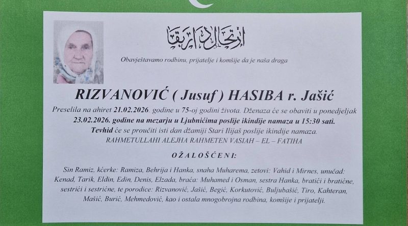 Rizvanović (Jusuf) Hasiba r. Jašić