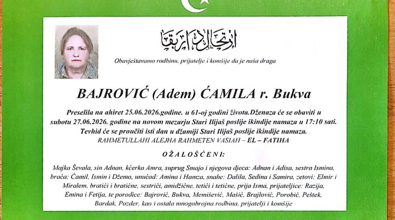Bajrović (Adem) Ćamila rođena Bukva