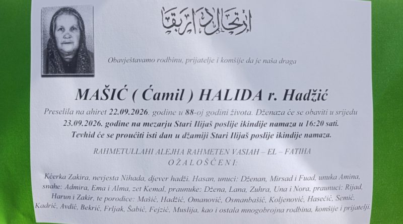 Mašić (Ćamil) Halida rođena Hadžić